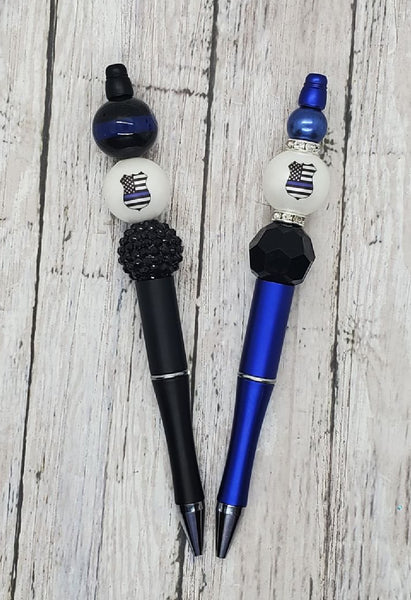 Thin Blue Line Beaded Pen