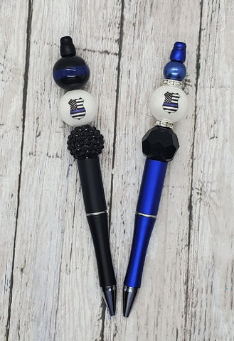 Thin Blue Line Beaded Pen