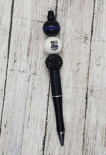 Thin Blue Line Beaded Pen