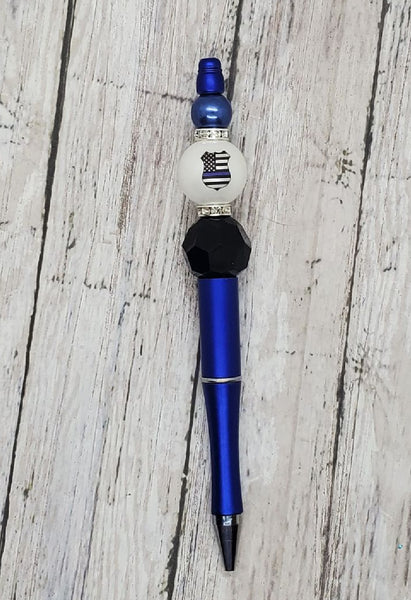 Thin Blue Line Beaded Pen