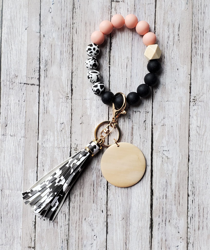 Cow Print Silicone Beaded Wristlet