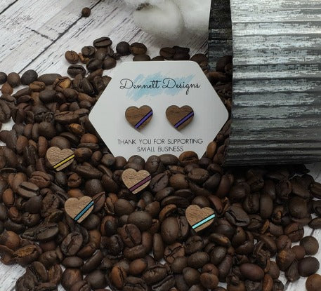 Hand Painted Striped Heart Earrings