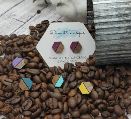 Hexagon Hand Painted Earrings