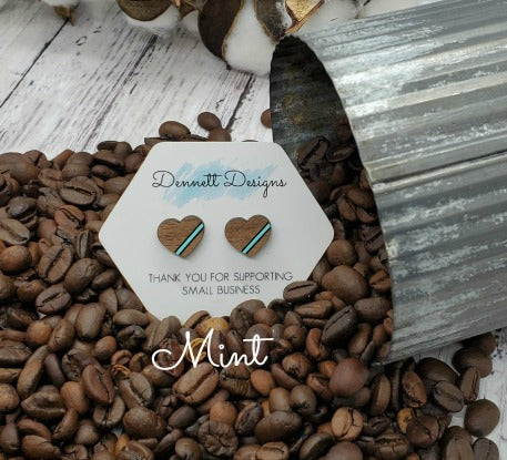 Hand Painted Striped Heart Earrings