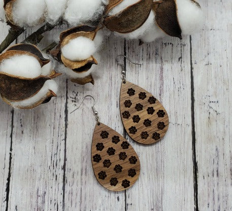 Paw Print Tear Drop Walnut Earrings