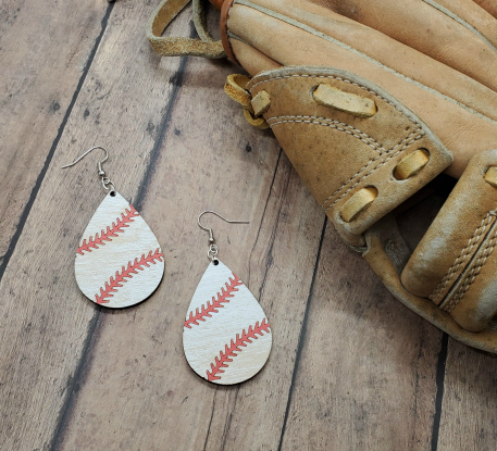 Distressed Hand Painted Baseball Earrings