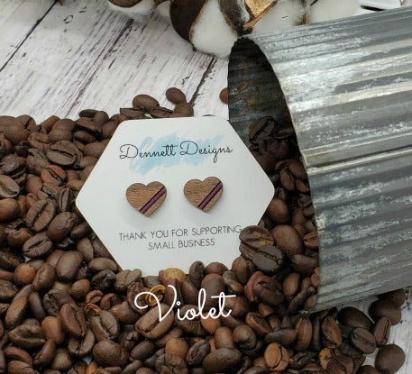 Hand Painted Striped Heart Earrings