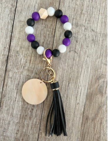 Green, Black and White Silicone Beaded Wristlet