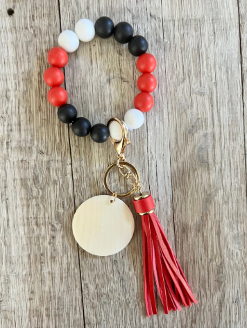 Red, Black and White Silicone Beaded Wristlet