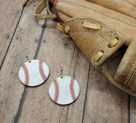 Distressed Hand Painted Baseball Earrings