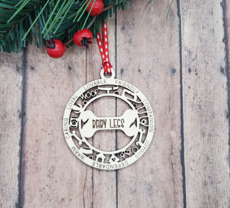 Personalized Laser Cut Dog Bone Ornament